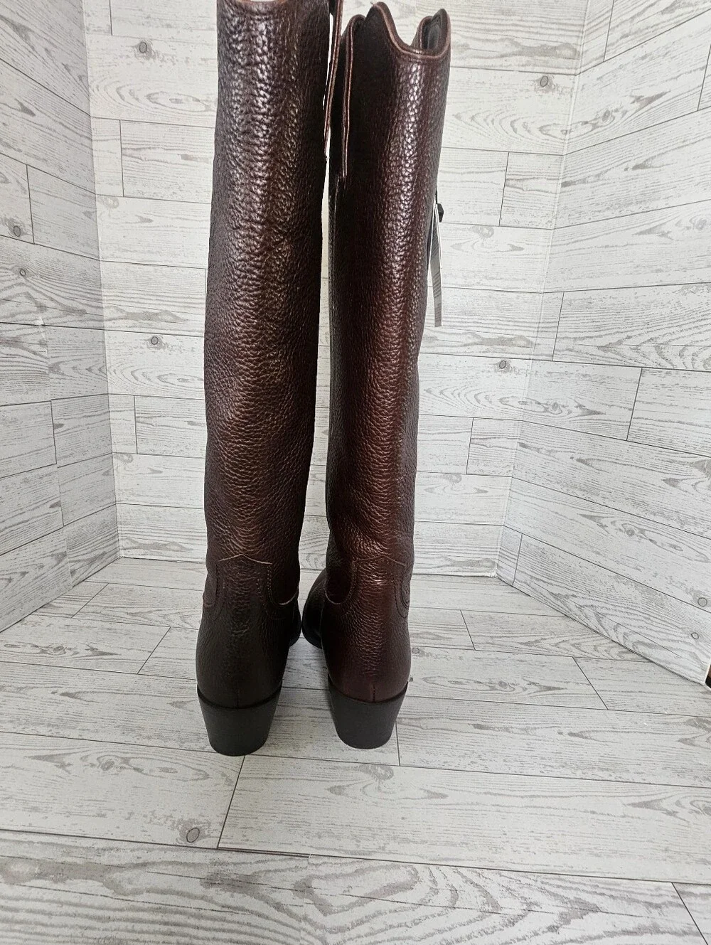 NWT ZARA Brown Pebbled Leather Western Cowboy Boots Women's 6.5 EUR 37